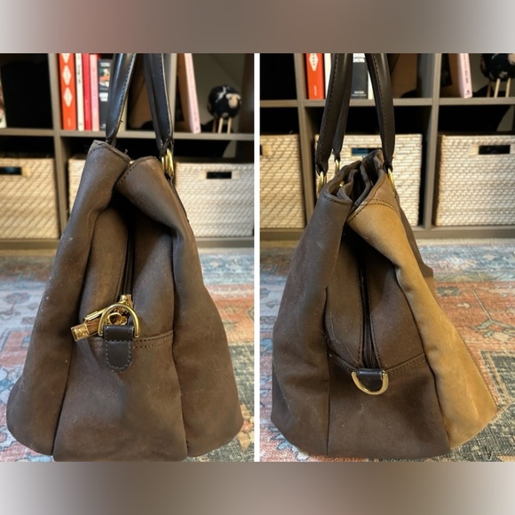 DIANE VON FURSTENBERG Two-Way Weekender Duffle Travel Bag Brown Suede Tri-Tone - Picture 6 of 16